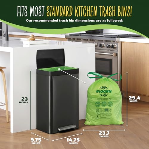 10-13 Gallon Compostable Trash Bags Drawstring 30 Bags Heavy Duty Extra Thick 1 Mil 49.21 Liter Biodegradable Trash Bags Compost Bags Green for Kitchen ASTM D6400 US BPI and OK Compost Home Certified - color: 13 Gallon Drawstring, 30 Count
