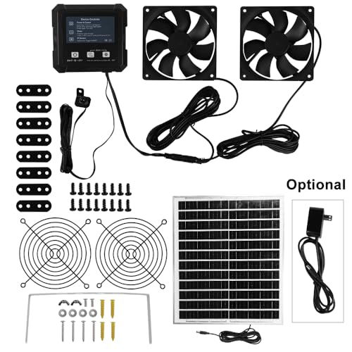 Solar Fan for Chicken Coop with Battery, Dual Solar Exhaust Fan Kit, 3 Smart Modes Controller (Continuous/Timer/Motion Sensor), Solar Powered Vent Fan for Coop, Shed & Greenhouse Cooling