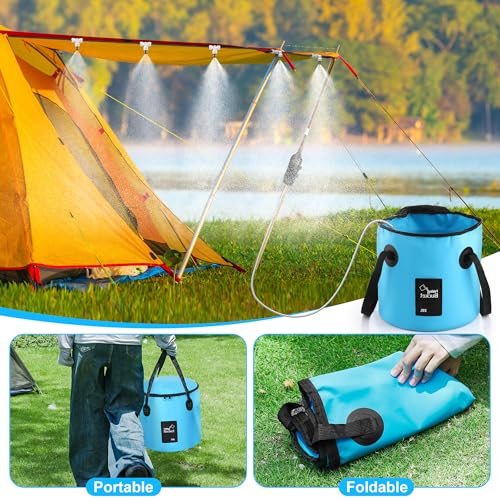 23ft Portable Misters for Outside, Outdoor Water Cooling Misters with Pump | 20L Portable Misting System With 6 Mist Nozzles for Outdoor Patios, Golf Carts, Greenhouses, Canopy, Decks, Camping, Hiking