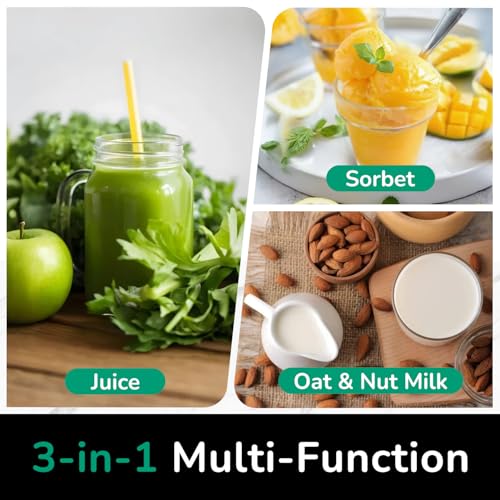 Canoly 3-in-1 Cold Press Juicer C16, Makes Juice & Sorbet & Nut Milk | 6" Extra Wide Feed Chute, Durable AC Brushless Motor, Self Precut System, Juicer Machines with BPA-Free (Pearl White) - color: Pearl White