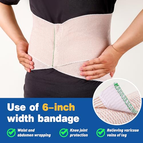 AZEN Premium 8 Pack Elastic Bandage Wrap (2x2", 2x3", 2x4", 2x6"), Compression Wrap Bandage for Legs, Ankle, Knee, Tummy, Body, Latex-Free, Lymphedema Wraps for Legs - color: Mix 8p