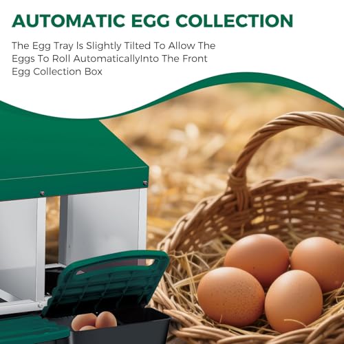2-Tier Chicken Nesting Boxes, 4 Compartment Metal Stainless Steel Chicken Laying Boxes with Removable Roll-Away Trays, Vented Holes & 2-in-1 Perch for Chickens Ducks Birds Green - color: Green, size: 20.9"L x 13.5"W x 30.9"H