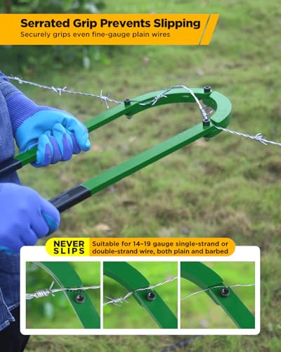 Fence Wire Fixer, Heavy Duty Barbed Wire Stretcher and Tightener | High-Carbon Steel, Serrated Grip, Rubber Sleeve, Fencing Repair Tool for Plain, Barbed and Electric Wire in Farm Ranch Garden