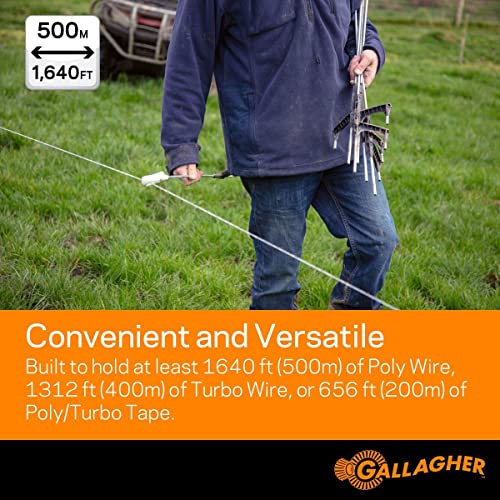 Gallagher Economy Electric Fence Reel | Holds 1640' Poly Wire and 656' of 0.5" Tape | Zinc Coated Frame | Positive Locking Ratchet Mechanism | UV Stabilized