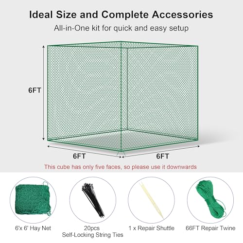 6x6 ft Round Bale Hay Net- Large Slow Feed Hay Net for Horses Goat Livestock, Knotless Sturdy Whole Bale Feeder with 1.57" Holes Fits for Round Bales 4x4 5x5, 6x6ft or Square 3x3x8, 4x4x8, 5x5x8ft - style: 6*6Ft(Green)