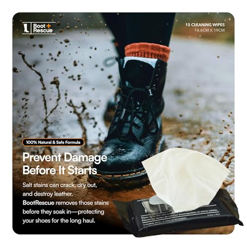 Boot Rescue All-Natural Cleaning Wipes. Remove Dirt & Damaging Salt Stains from Leather & Suede Shoes & Boots. Re-sealable Pack of 15 Wipes. | Revive your footwear instantly with eco-friendly, gentle wipes that preserve texture and restore color flawlessl