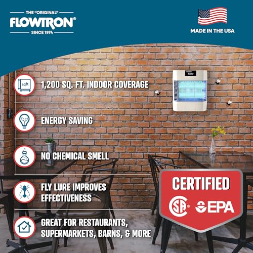 Flowtron Indoor Fly Stun Unit, 80W UV, Pheromone Lure, 1200 Sq Ft | Wall-mount fly trap for restaurants, barns, and kitchens; sticky board catches insects with no sound or smell.