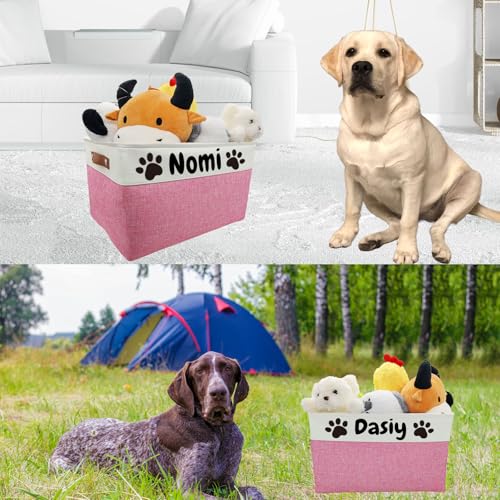 Large Personalized Dog Toy Basket Custom Dog Toy Box Foldable Dog Gift with Pet's Name for Dog Chew Toys, Clothing,Stuff - color: Personalized, size: L:17"L x 13"W x 10"H