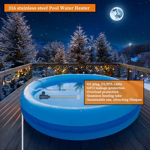 240V 3000W Submersible Portable Electric Pool & Hot Tub Immersion Water Heater with Thermostat, GFCI for Bathtubs, Inflatable Pool, Above Ground Pool, Swimming Pool and Baptistry