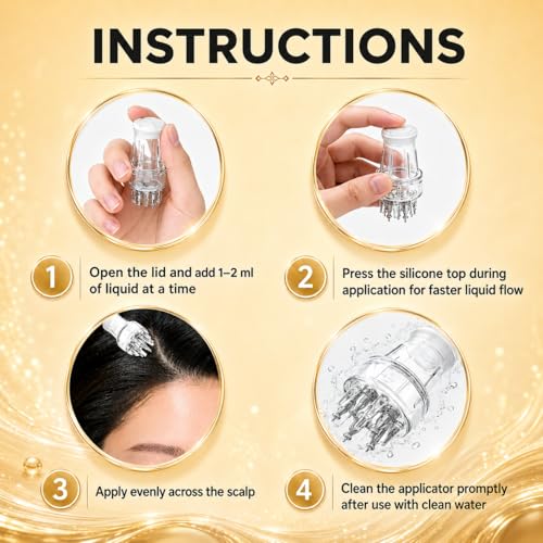 Upgraded Minoxidil Applicator with Press-Release Tip, Precision Scalp & Eyebrow/Beard Hair Oil Dispenser, Root Comb Design, Easy-Refill Applicator for Hair Growth Serum, No-Mess Controlled Application