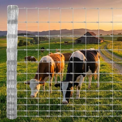 Livestock Fence, 5Ft x 328Ft Galvanized Wire Fencing, Cattle Farm Fence, Heavy Zinc Coated Deer Goat Cattle Fence for Farm Yard Livestock Protection - size: 5FT x 328FT