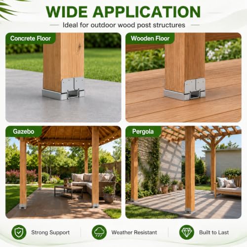 6PCS 6x6 Post Base for Concrete Heavy Duty Galvanized Post Anchor Base | Adjustable Wood Post Bracket Kit with 1" Standoff for Deck Patio/Gazebo/Pergola - style: Without Accessories