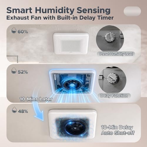 AUPU Bathroom Exhaust Fan with 3CCT LED Light&Humidity Sensor,HVI&Energy Star Bathroom Fan, 50-80-110 CFM Household Extractor Fan,Retractable Bracket Ventilation Fan,4''Duct,Ceiling Mounted,0.8 Sone - size: 3 CCT Light