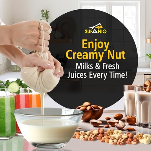 Nut Milk Bag - 4 Bags (12 x 12 Inch) 100% Unbleached Cotton Cheese Cloth Bag for Straining, Premium Nut Milk Bag Reusable, Nut Bag Strainer for Almond, Soy, Oat Milk, Juices, Cheese Making - size: 12x12 / 4 pieces