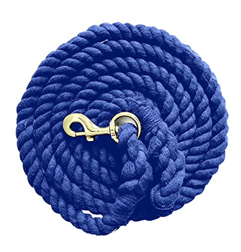 Majestic Ally Pack of 2 Solid Cotton Lead Rope for Horses & Livestock – 10 Foot Long and 5/8 inch (16MM) Thick - Replaceable Heavy-Duty Satin Bolt Snap – Handmade – Soft, Broken in Feel (Royal Blue) - color: ROYAL BLUE