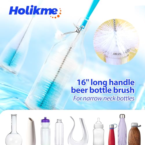 Holikme Bottle Brush Tube Cleaning Lab Set with Long Handle,Green | Straw Cleaner Brush for Cup Cleaner for Washing Narrow Neck Beer Wine Decanter Pipes Lids Sinks Cap Covers - color: Green