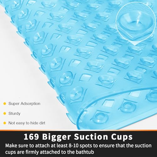 Yimobra Square Shower Mat Non Slip, Super Strong Suction Cups, 21"X21" Bath Tub Mat with Drain Holes, Machine Washable Fast Draining Bath Mats, Bathroom Essentials,Clear Blue - color: Clear Blue, size: 21 X 21 Inch