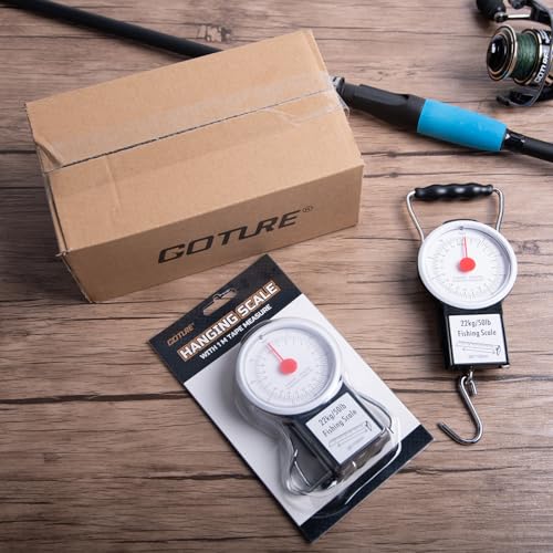 Goture Hanging Scale with 39" Built-in Tape Measure, 50lb/22kg Fishing Scale, Battery-Free Mechanical Spring Scale for Weighing & Measuring Fish, Waterproof Fishing Gear for Saltwater and Freshwater - color: Single Fishing Scale 2.0