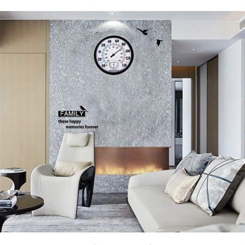 Indoor Outdoor Thermometer Large Wall Thermometer-Hygrometer Waterproof Does not Require Battery (Black) - color: Black1, size: 10 Inch