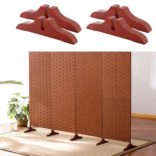 4pcs Wooden Folding Room Divider Stand with Screws,Room Divider Screen Holder Feet Partition,Folding Privacy Screen Holder for Hotel Home Office (Dark Red) - color: Dark Red