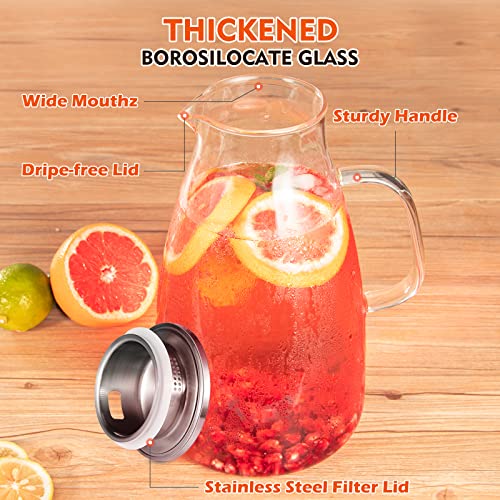 Aofmee 100 Oz Glass Pitcher, 3L Water Pitcher with Lid, Iced Tea Jar with 304 Stainless Steel Lid and Spout, Heat Resistant Jug for Sun Tea, Water Carafe for Cold or Hot Beverage Serveware Juice | Thickened Borosilicate Glass Iced Tea Pitcher, Drip-free S
