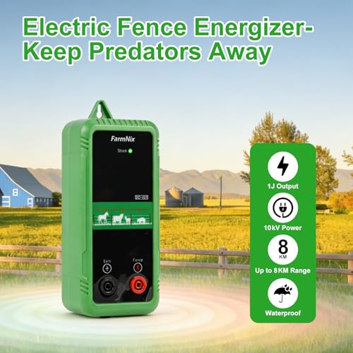 EF-07, 10KV Electric Fence Charger, 5 Miles 1 Joules Pulse Energy | Waterproof Electric Fence Kit for Livestock & Farm Needs, Supply for Animals, Pets, Poultry, Ranches and Gardens Protection