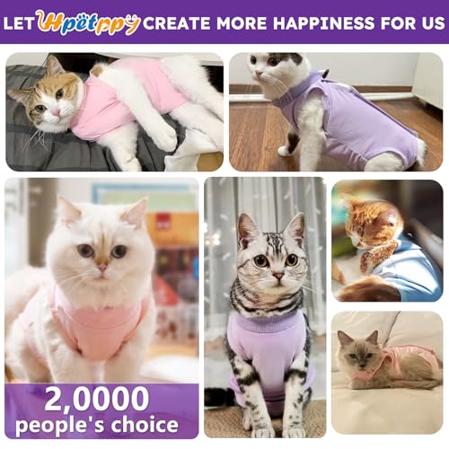 Hpetppy Cat Recovery Suit, Breathable Cat Surgery Recovery Suit Female, Cat Onesie for Cats After Surgery Spay Surgical Abdominal Wound Skin Diseases Cone of Shame Alternative Purple(M) - color: Purple, size: Medium