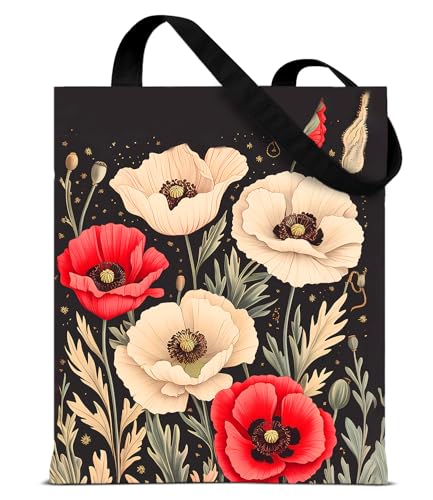 Aesthetic Floral Canvas Tote Bag - Reusable Shoulder Tote Bag for Women Lady Casual Vacation, Shopping, Work, Gym - color: 7