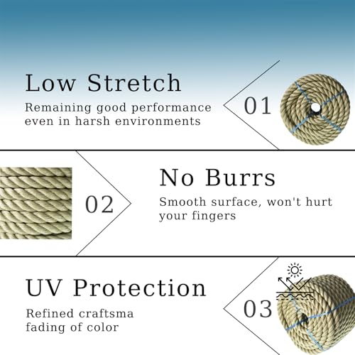 LABLT 3/4 inch Twisted ProManila Rope Cordage, 100 feet UnManila 3 Strand Synthetic Polypropylene Rope Tan Thick Polypropylene Rope for Indoor Outdoor Use, Tug of War, Marine - size: 3/4in*100ft