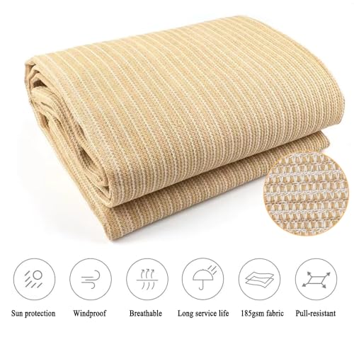 6x6 FT Shade Cloth, 90% UV Block, 200GSM HDPE Fabric | Breathable Beige Sun Shade Screen with Grommets for Patio, Pergola, Garden, Outdoor, Deck, Backyard & Carport - size: 6x6 FT