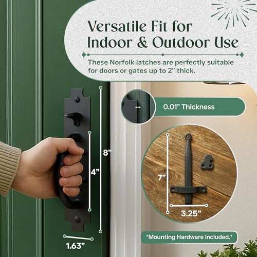 Renovators Supply Manufacturing Black Cast Iron Norfolk Thumb Door Latch Colonial Style with Mounting Hardware - color: 8-inch Norfolk, size: Pack of 1