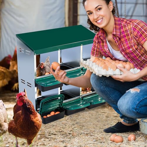 Chicken Nesting Box, 6 Hole 2 Layer Hen Nest Boxes, Roll Away Eggs Laying Boxes,Cleanable Pull Out Hen Roosting Boxes - size: Green- 6 compartment