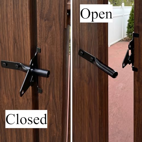 Tebery Self-Locking Gate Latch Heavy Duty, Automatic Post Mount Door Gate Lock for Fence, Weatherproof Steel Yard Gates Latch Hardware for Garden, Barn, Farm, Outdoor Fences, Black