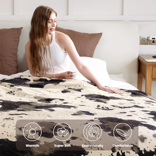 Heated Blanket Full Blanket - Fast Heating Electric Blanket, Soft Heated Throw with 4 Time Settings,10 Heating Settings, Warm Gifts for Women Mom Grandma(72" x 84" Light Brown) - color: 03 - Brown Ombre-beige, size: Full 72" x 84"