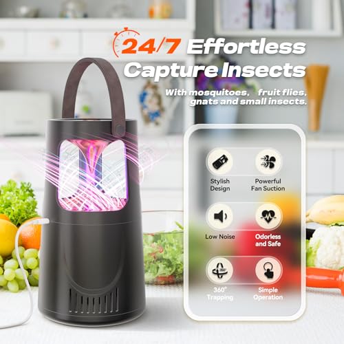 Fly Traps Indoor, Fruit Fly Trap for Home, Flying Insect Trap with Suction, Mosquito Traps Indoor & 10 Pcs Sticky Glue Boards, Gnat Traps for House Indoor