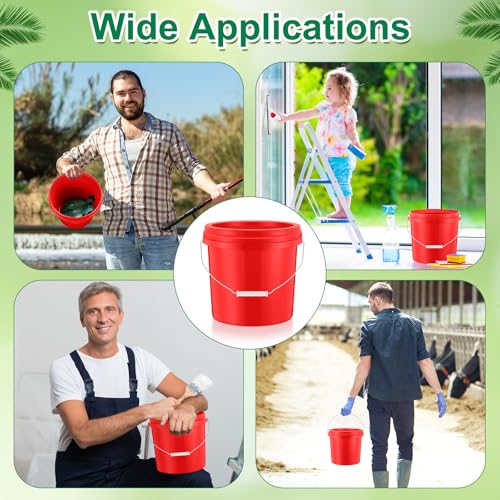 Tioncy 24 Pcs 2 Gallon Plastic Buckets with Lids and Handles,Red | Storage Pails for Paint, Cleaning, Organizing, Durable Containers, Metal Handles, Plastic Material - color: Red