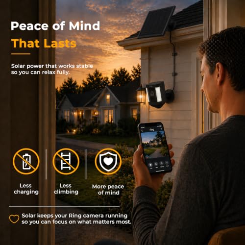 3-Pack 8W Solar Panel Chargers for Ring Cameras with 10FT Cables | Compatible with Stick Up Cam/Plus Battery, Spotlight Cam Plus/Pro Battery, Includes USB-C/DC/Micro Adapters, Stays Powered - color: Black
