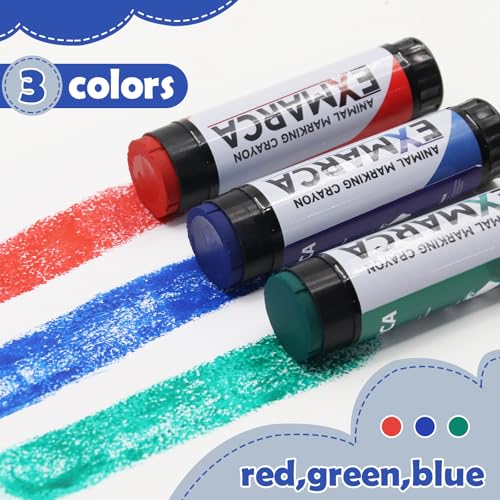 Livestock Marker Crayons 6 Pack 100g Twist-Up Water-Resistant Non-Toxic | Pig Cattle Sheep Goat Cow Multi-Color Marker for Sorting Grading Inoculation Auction Farm Use (Green, Blue, Red)