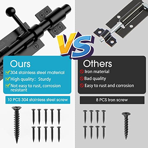 Slide Bolt Gate Latch Hardware, Barrel Bolt Latch, 6.3 Inch Heavy Duty Solid 304 Stainless Steel Black Finish Lock for Wooden Fence/Shed/Yard/Barn Door/Interior and Outdoor (Black) | Heavy Duty Solid 304 Stainless Steel Door Lock for Wooden Fence/Shed/Yar
