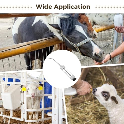 yeesport 500ml Metal Feeding Gun, Dosing Syringe for Cattle Sheep Horses | Adjustable dosing with scale; curved nozzle protects mouth; ergonomic grip; easy disassembly for cleaning; for pigs too