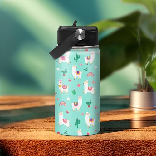 SANDJEST Kids Water Bottle Alpaca Llama Water Bottles 12oz with Straw Insulated Stainless Steel Travel School Tumbler Double Wall Vacuum Cup for Girls Kid - color: Llama