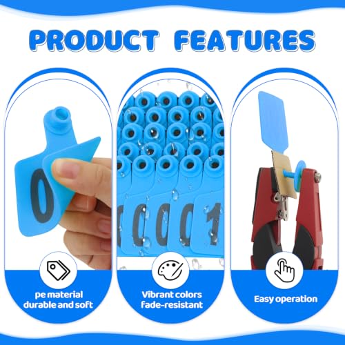 Cattle Ear Tags numberd 001-100 with Applicator Kit,Blue | Large Plastic Livestock Ear Tag with Tagging & Removal Pliers Kit,for Cattle,Sheep,Cow,Goat,Pigs,Animal ID Cards with Pins - color: Blue, size: 001-100 with Tagging & Removal Pliers Kit