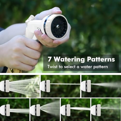 RESTMO Garden Hose Nozzle, Heavy Duty Metal Water Hose Nozzle with 7 Adjustable Spray Patterns, High Pressure Hand Sprayer with Flow Control, Best for Watering Plant & Lawn, Washing Car & Pet, White - color: White
