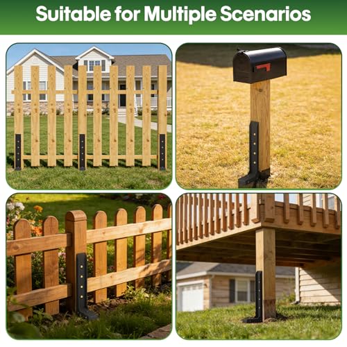 Fence Post Repair Kit 4 Pack, 8mm Double-Layer Post Anchor for Wood Posts | Heavy Duty & Anti-rust Post Anchor, Quick Fix Leaning/Broken 4x4/6x6 Wood Posts Support