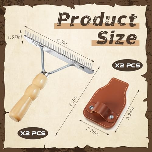 Blulu 2 Set Cattle Comb Brush Holder Cattle Show Grooming Brush Livestock Show Supplies Horses Metal Comb Brushes Cow Mane and Tail Brushes with Wood Handle for Cattlles Cow Goat Sheep Pig Pet Dog