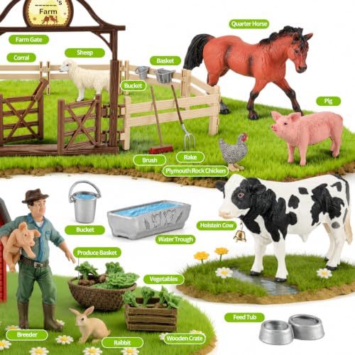 35pcs Farm Animal Figurines Horse Toys Stable Playset Barn Toys for Kids 3+ | Solid, Realistic, Safe, Horse Toys Livestock Diorama Kit for Toddlers Pretend Barnyard Play, Preschool Toy for Boys Girls - style: 35pcs Farm Toy Set
