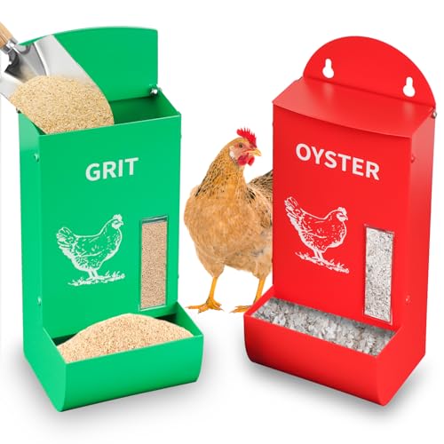 Chicken Grit Oyster Shell Feeder Poultry Hanging Gravity 2 Pack - color: Red&Green