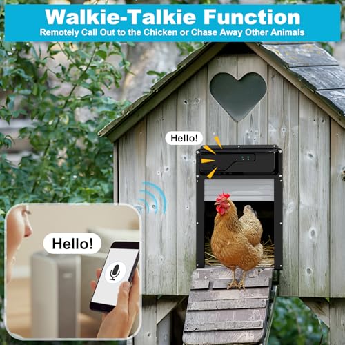 Automatic WiFi Chicken Coop Door with HD Camera, Door Status Display, Talkback Function, APP, Timer, Remote Control and Anti-Pinch, 5000mAh Battery Operated & Solar Powered Auto Chicken Door Opener