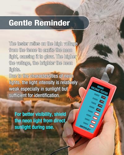 ALLOSUN GK503C NEON Fence Electric Voltage Tester Max 9000V,Electric Fence Fault Finder, Red