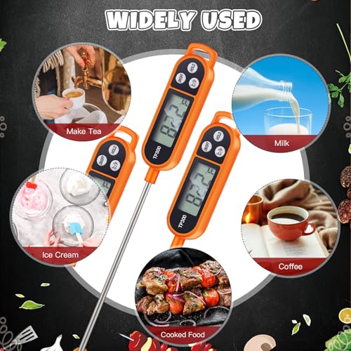 6 Pcs Instant Read Meat Thermometer Long Probe,Orange | Probe Waterproof Digital Thermometer, For Cooking BBQ Water Milk Liquids, Quick Accurate Food Temperature - color: Orange